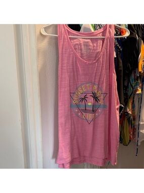 Pink Graphic Scoop Neck Tank Top - Sunset Palm Life